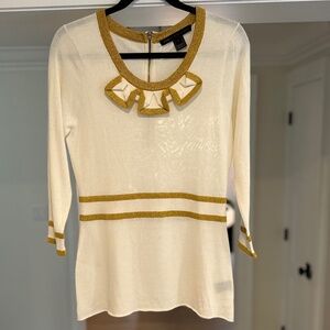 Marc Jacobs Cream and Gold Top with Exposed Zipper - Size L